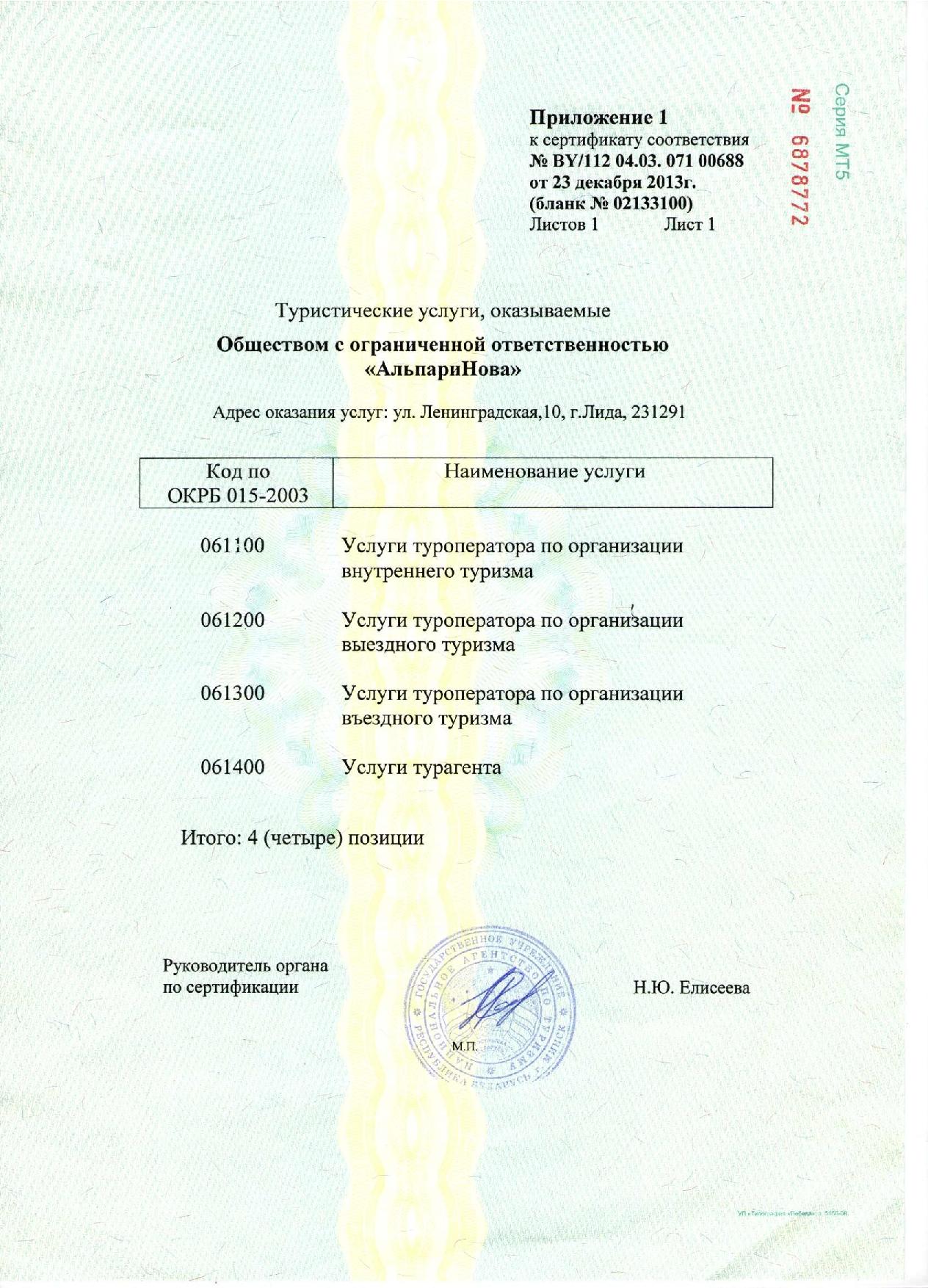 Сертификат АльпариНова 2